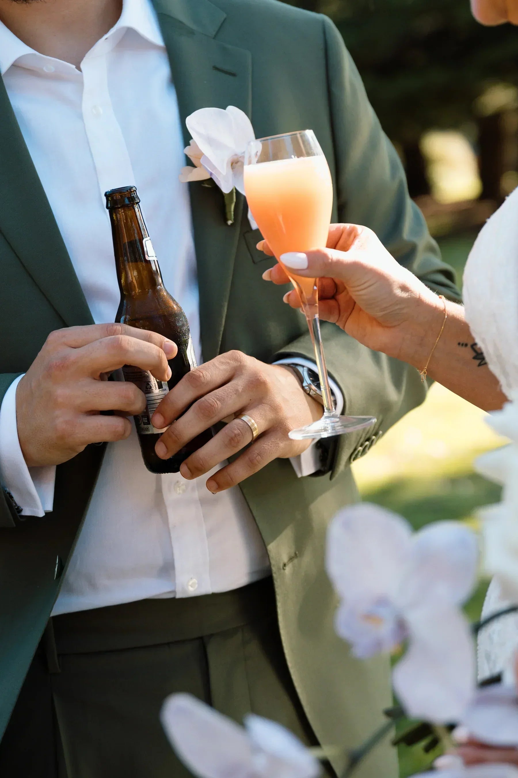 close-up of a Lupo Bianco sage green suit