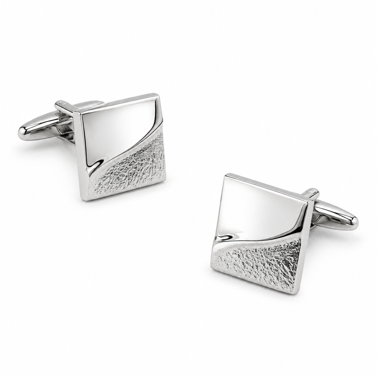 Lupo Bianco Sculpted Wave Silver Square Cufflinks