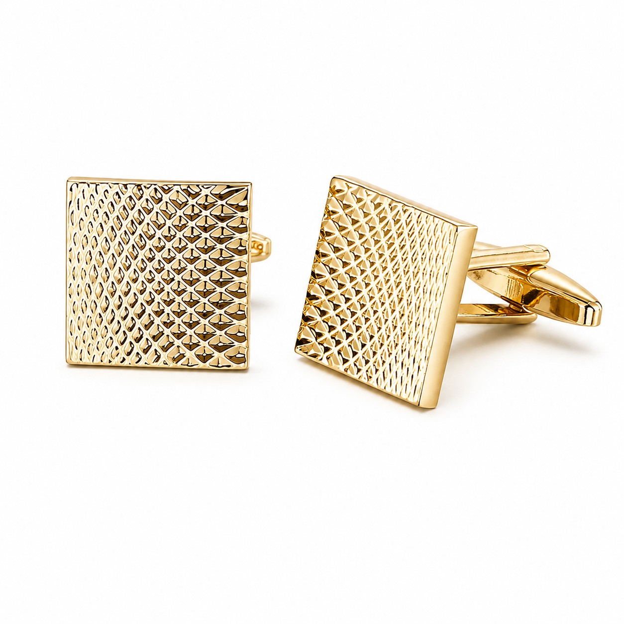 Lupo Bianco Diamond-Textured Gold Square Cufflinks