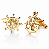 Lupo Bianco Nautical Anchor & Ship Wheel Gold Cufflinks
