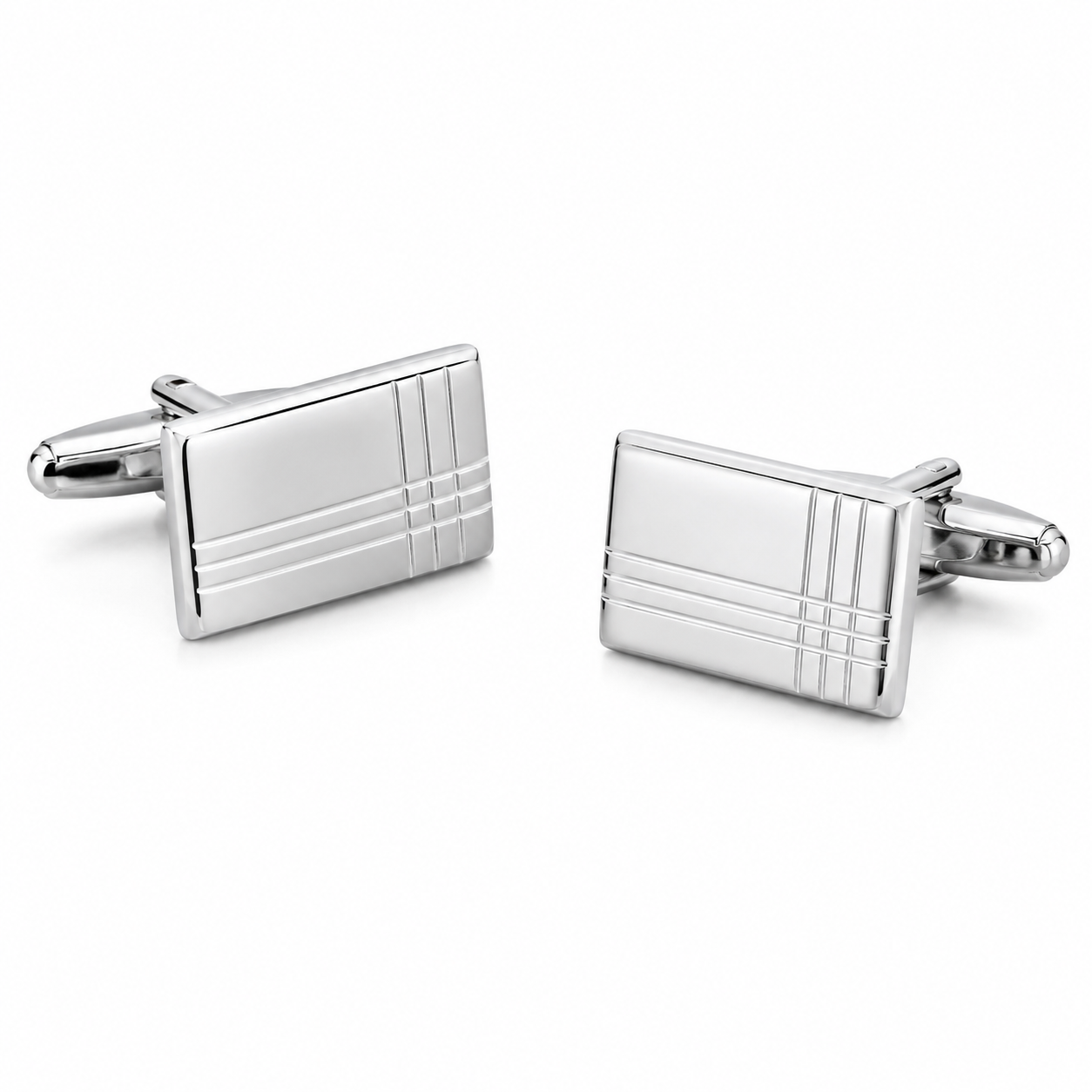 Lupo Bianco Engraved Silver Grid Cufflinks