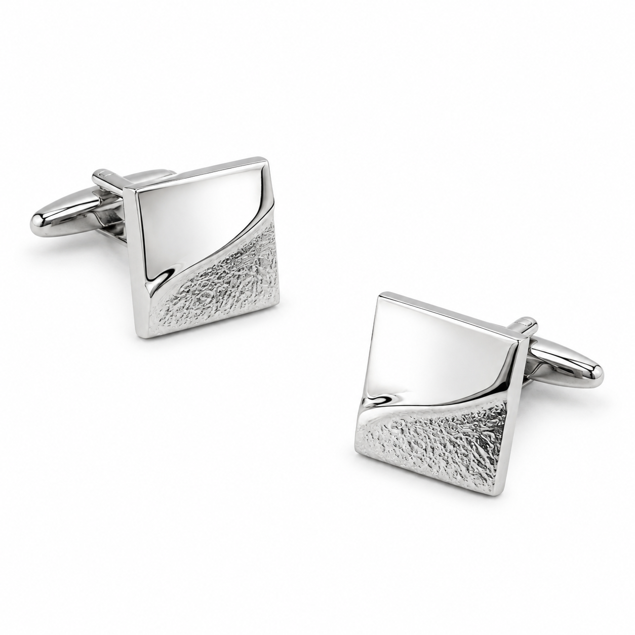 Lupo Bianco Sculpted Wave Silver Square Cufflinks