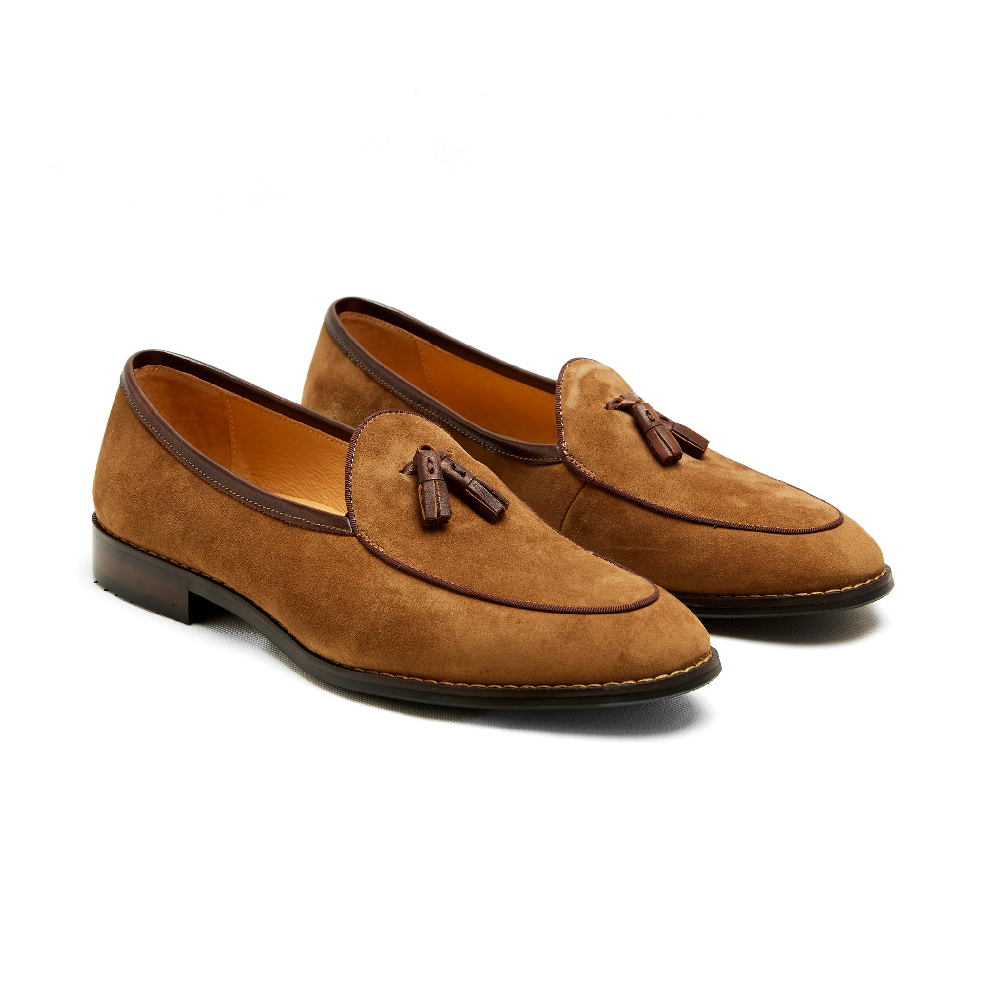 Lupo Bianco Suede Tassel Loafers – Handcrafted Elegance in Tan, Brown & Navy
