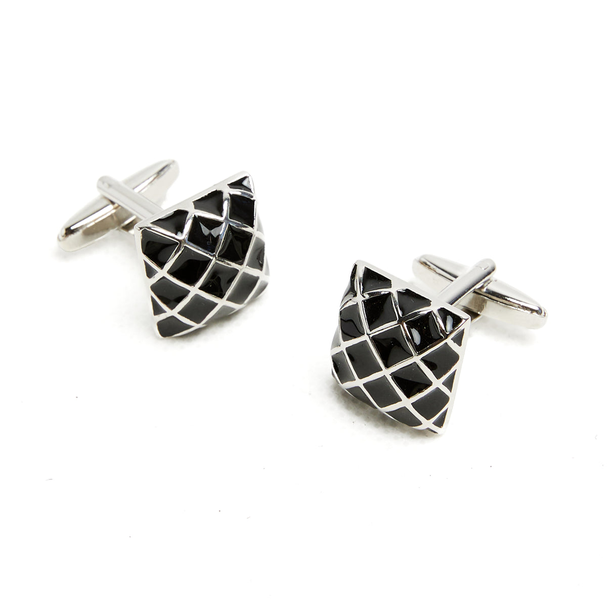 Lupo Bianco Black Enamel Grid Cufflinks