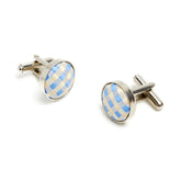Lupo Bianco Blue & White Check Fabric Cufflinks