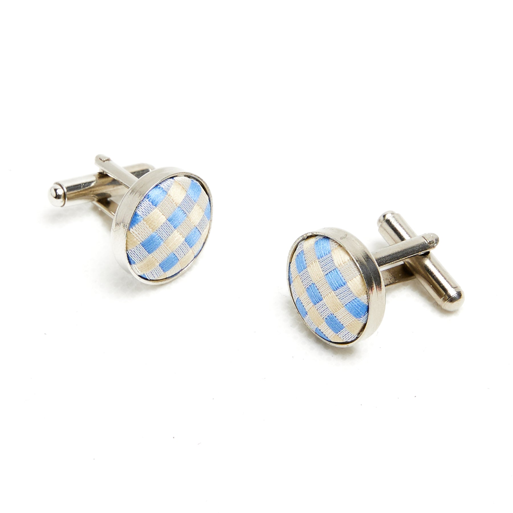 Lupo Bianco Blue & White Check Fabric Cufflinks