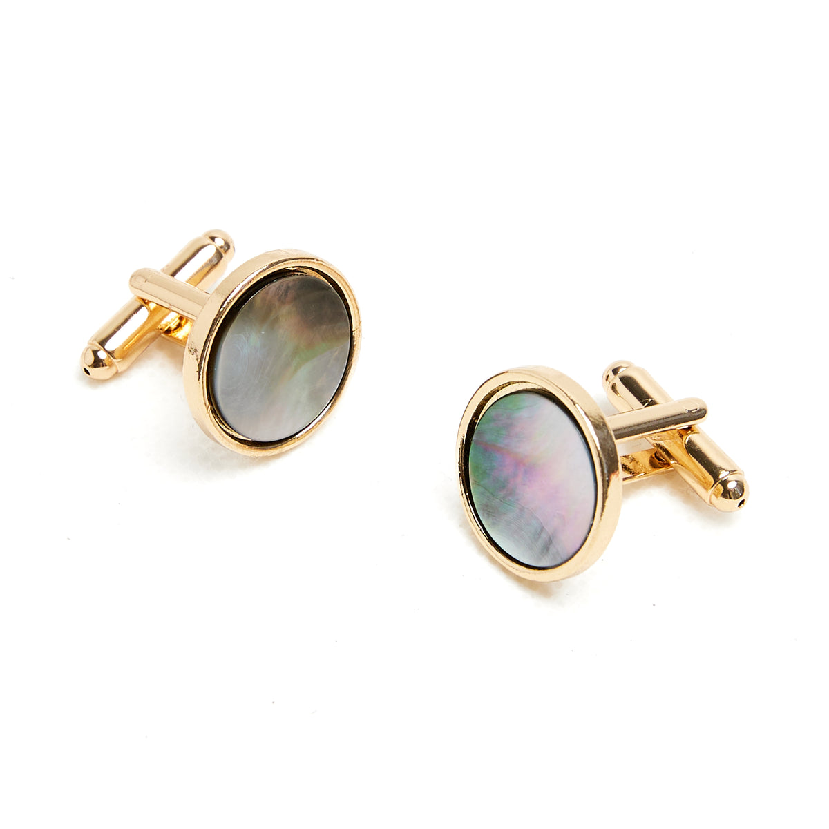 Lupo Bianco Black Mother-of-Pearl & Gold Round Cufflinks