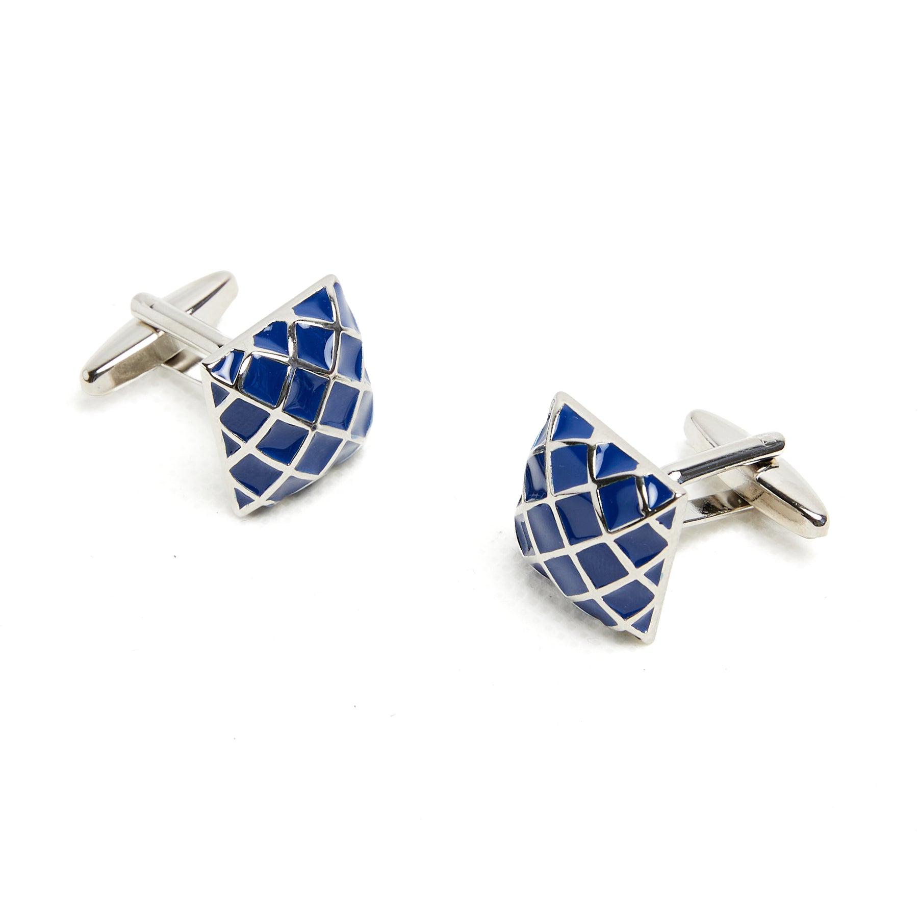 Lupo Bianco Navy Enamel Grid Cufflinks