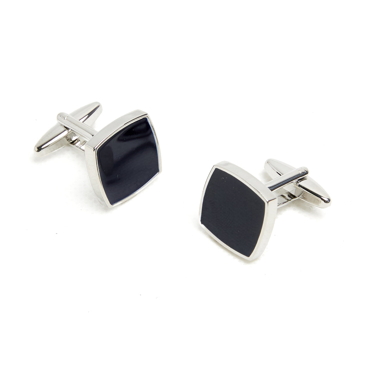 Lupo Bianco Black Enamel & Silver Curved Square Cufflinks