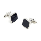 Lupo Bianco Black Enamel & Silver Curved Square Cufflinks