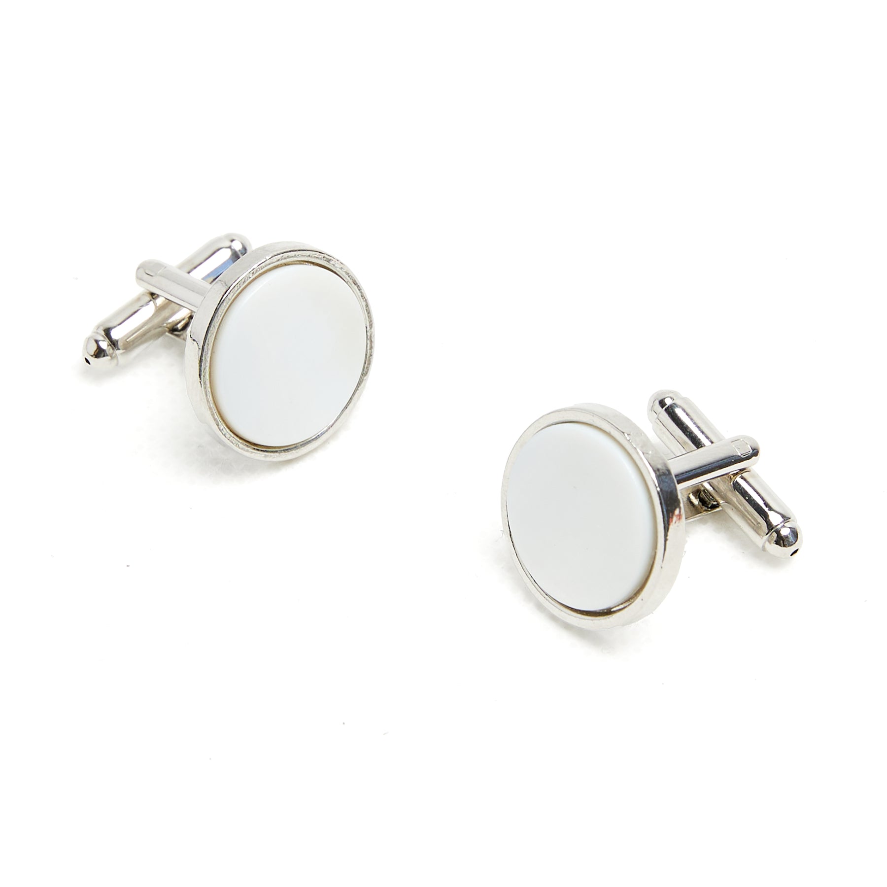 Lupo Bianco White Enamel & Silver Round Cufflinks