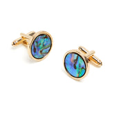 Lupo Bianco Abalone Shell & Gold Round Cufflinks