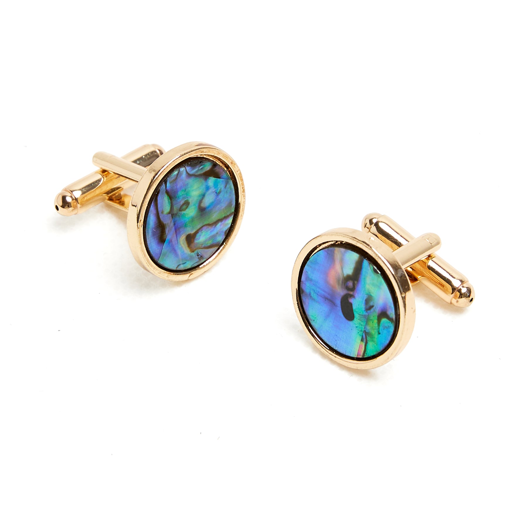 Lupo Bianco Abalone Shell & Gold Round Cufflinks