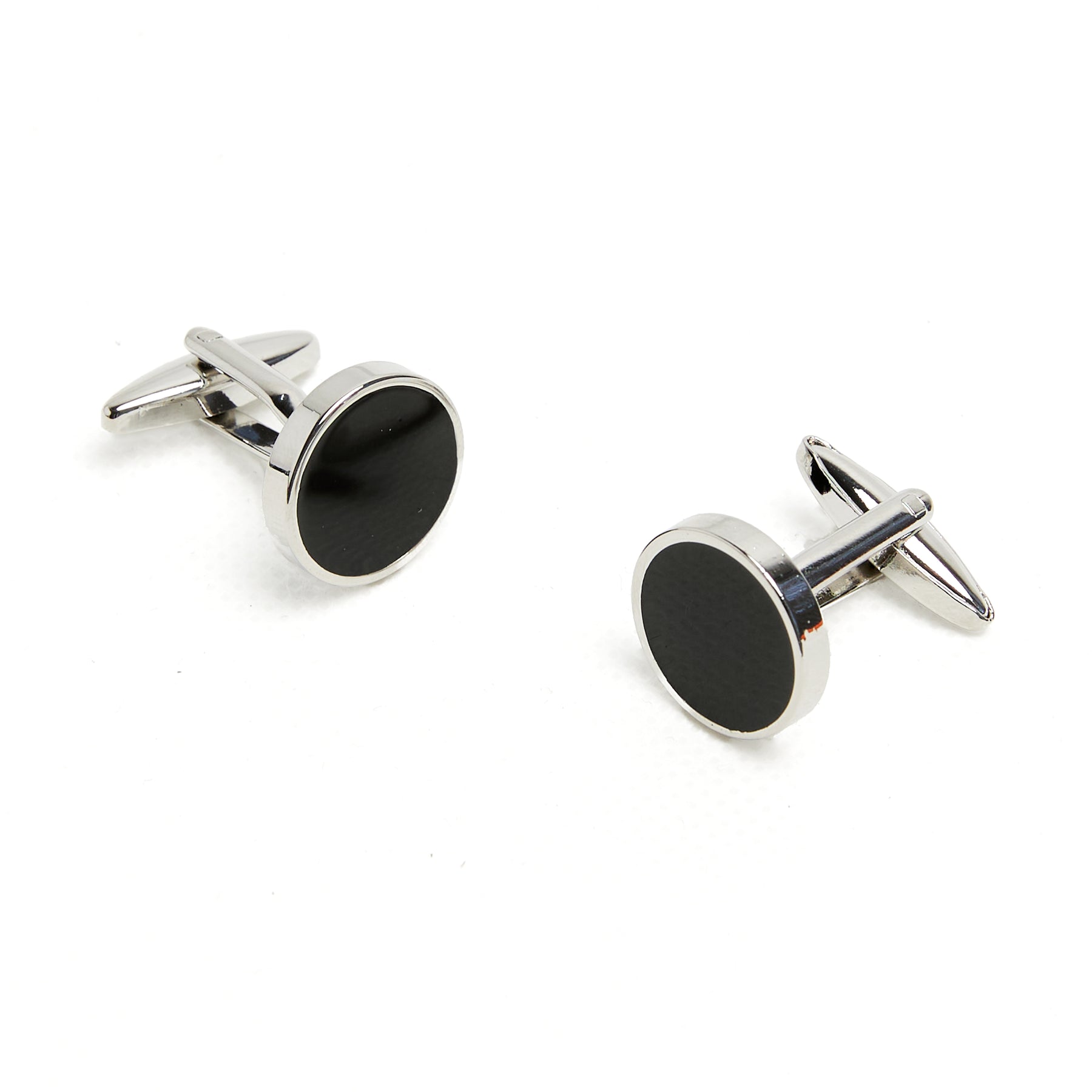 Lupo Bianco Black Enamel & Silver Round Cufflinks