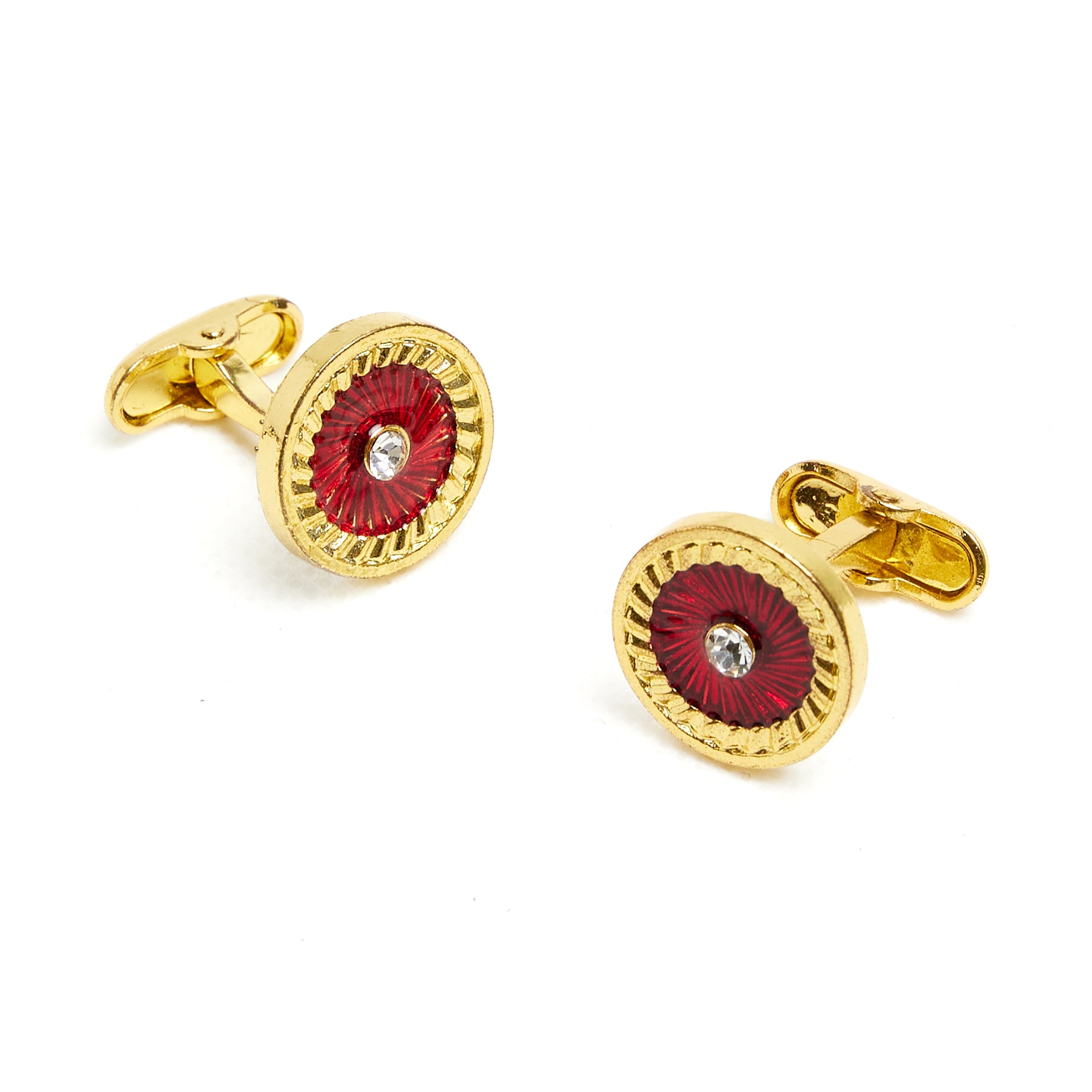 Lupo Bianco Ruby Enamel & Crystal Gold Cufflinks