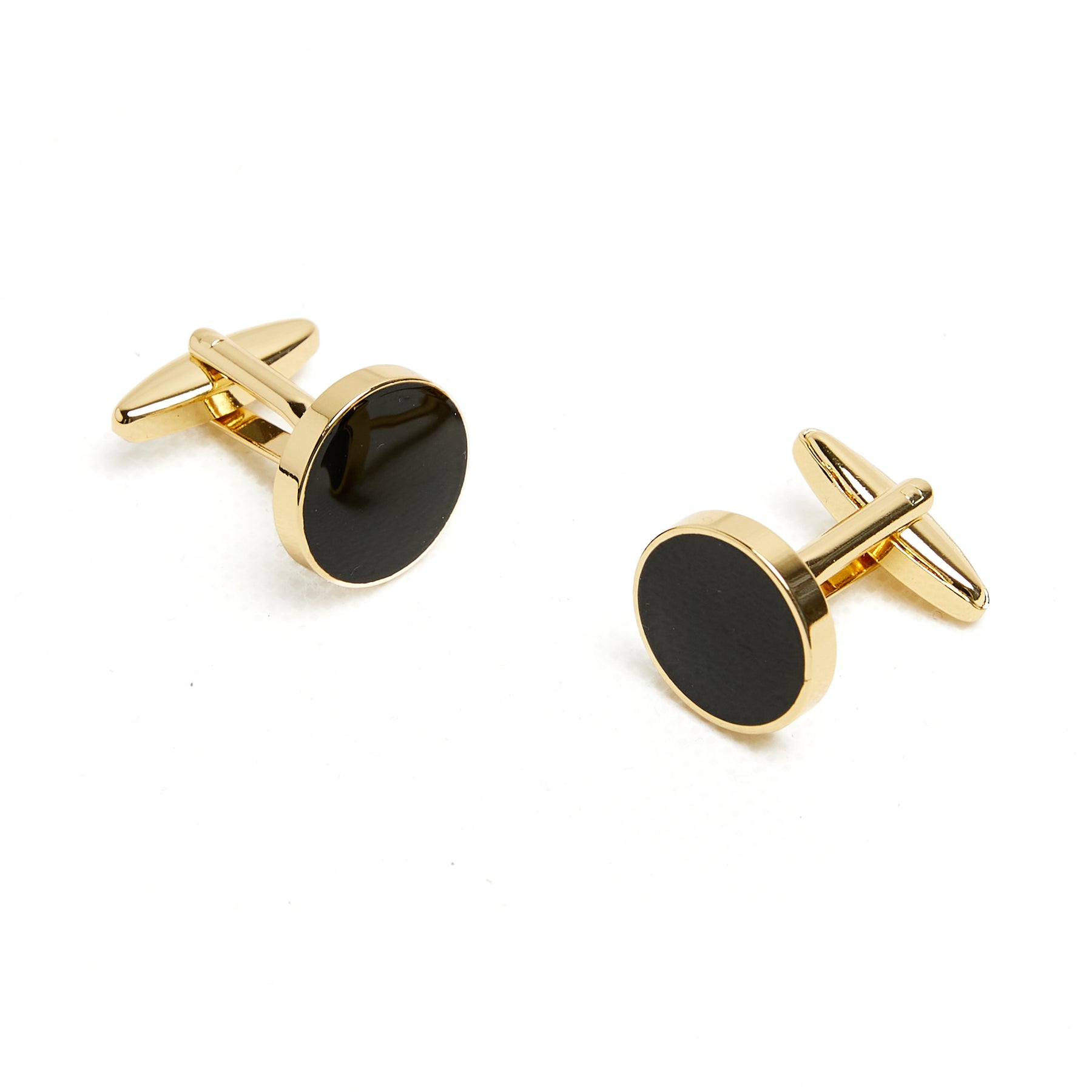 Lupo Bianco Black Enamel & Gold Round Cufflinks