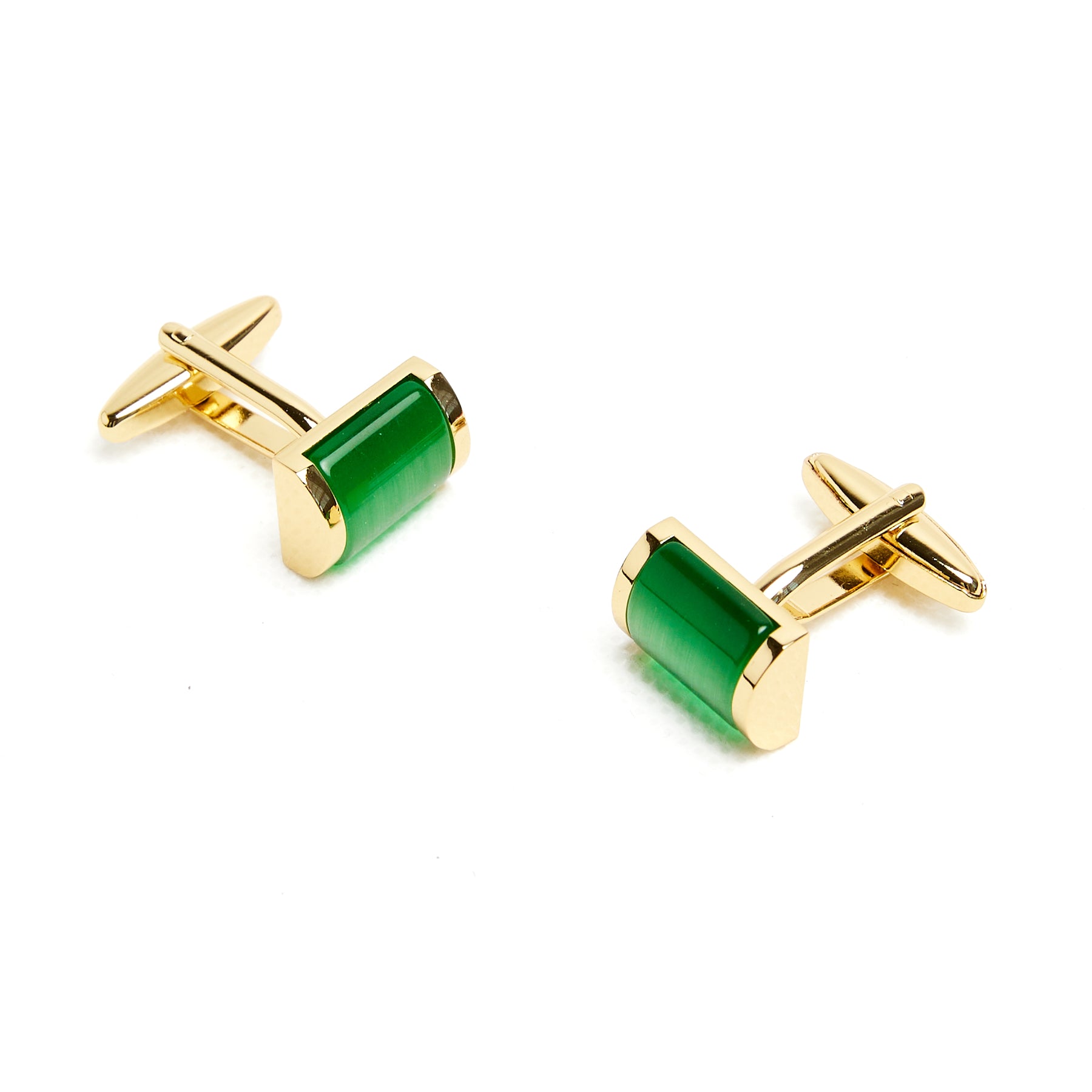 Lupo Bianco Emerald Green Enamel & Gold Barrel Cufflinks