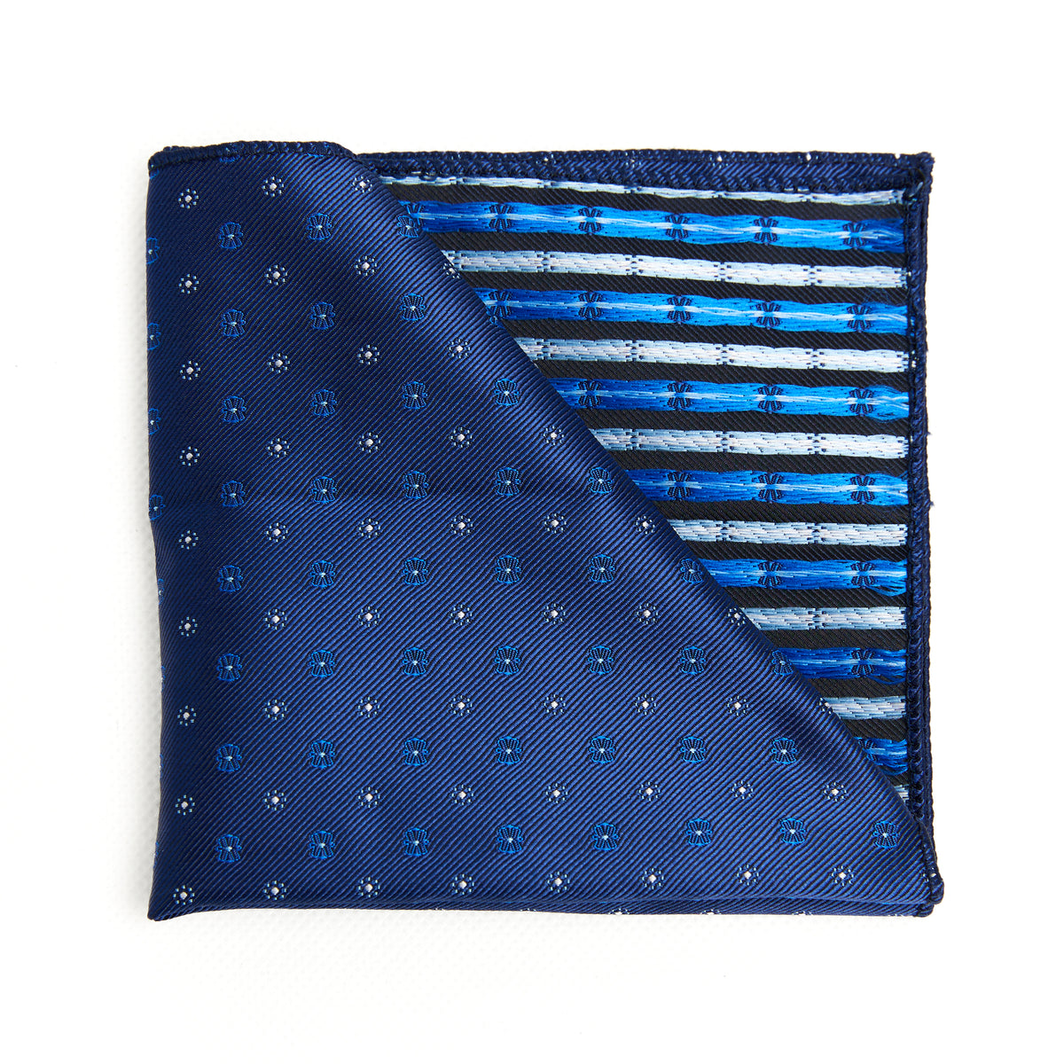Lupo Bianco Navy Dual-Pattern Pocket Square
