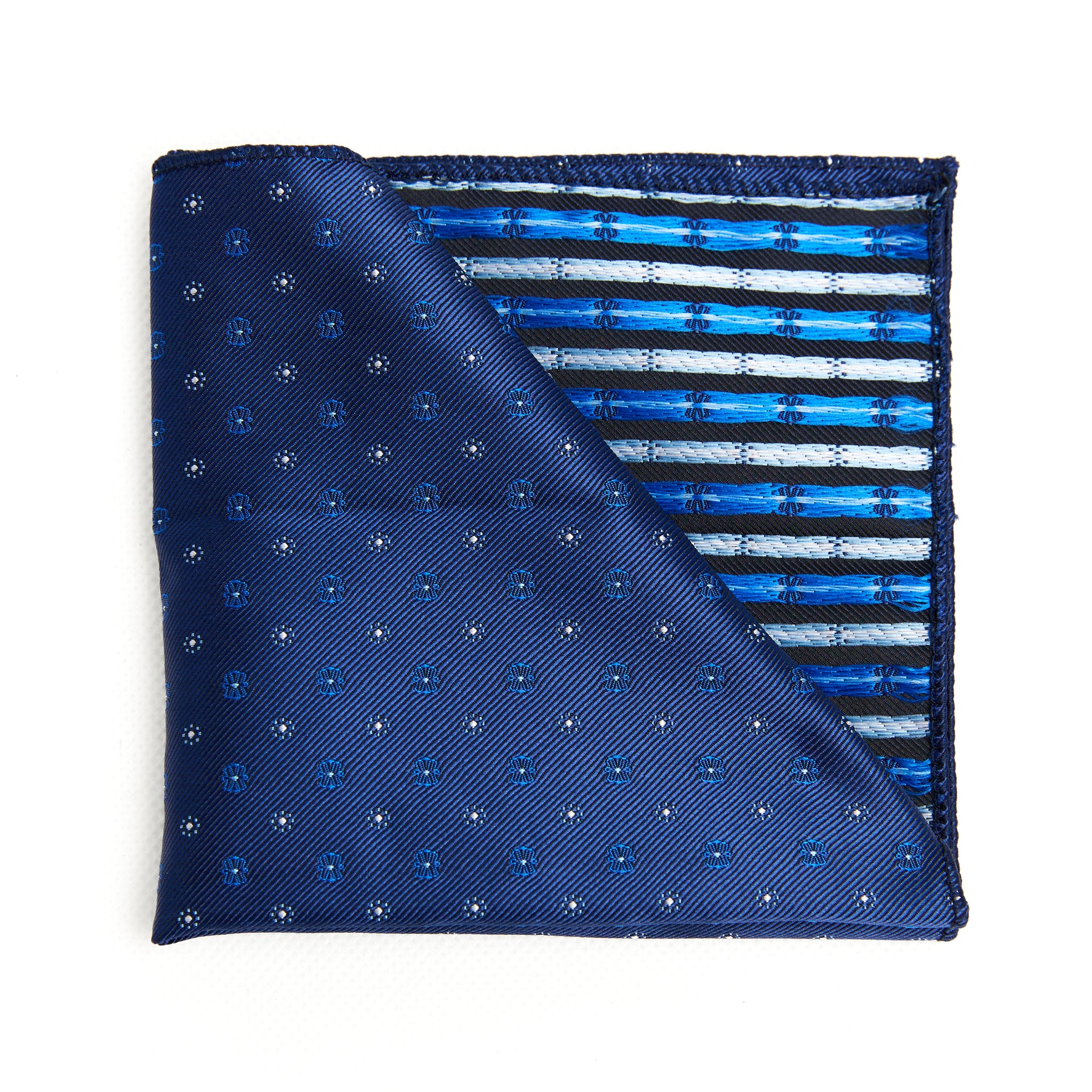 Lupo Bianco Navy Dual-Pattern Pocket Square