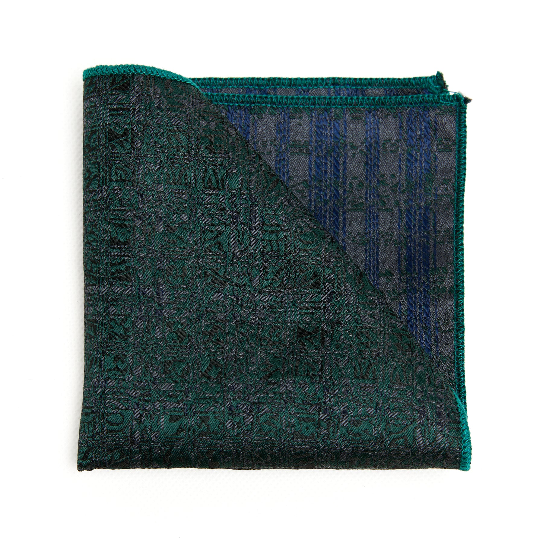 Lupo Bianco Emerald & Midnight Check Pocket Square