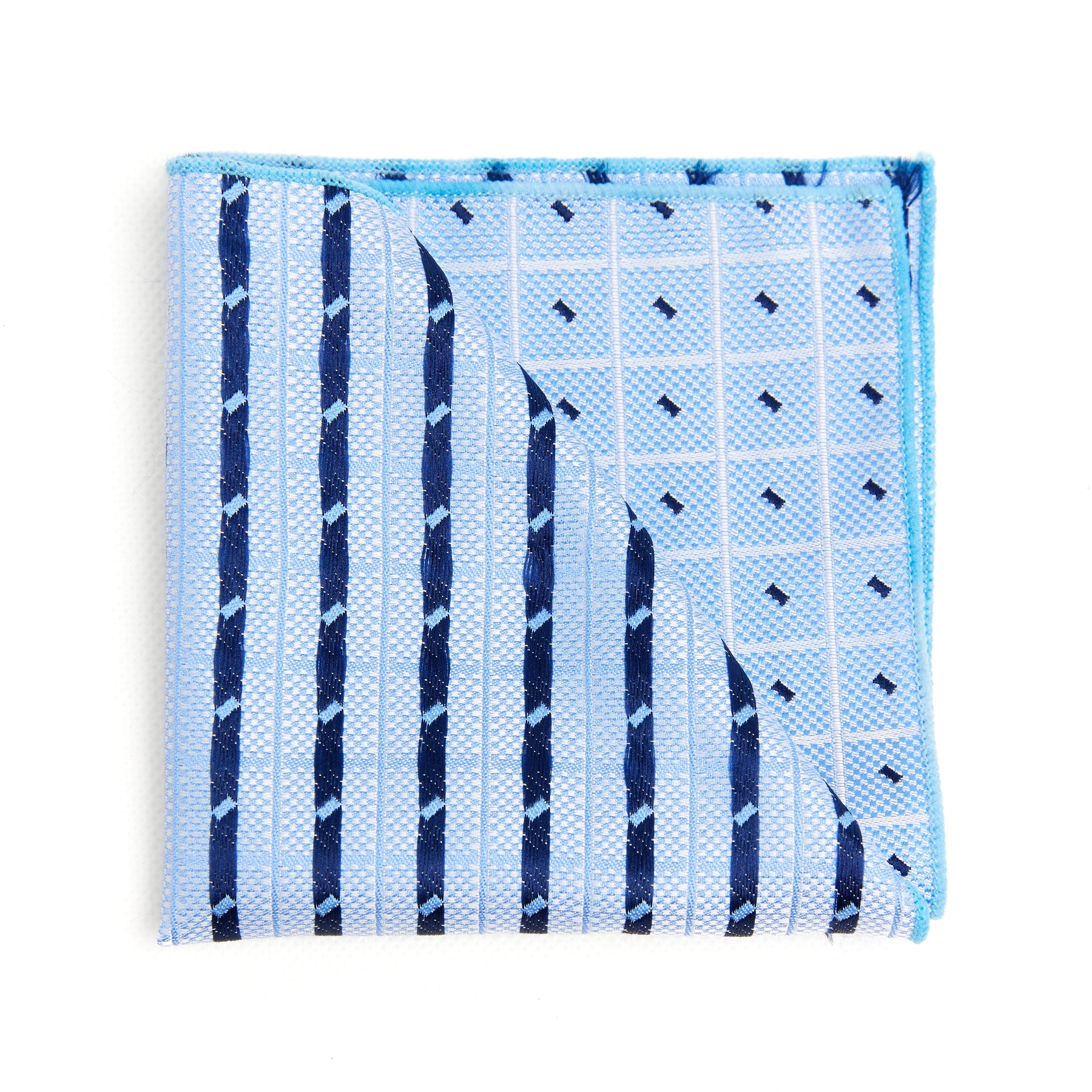 Lupo Bianco Sky Blue & Navy Stripe Pocket Square