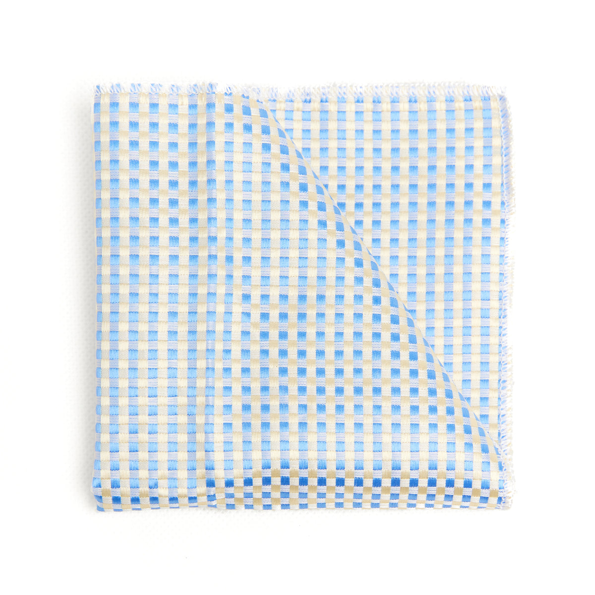 Lupo Bianco Sky Blue & Sand Gingham Pocket Square