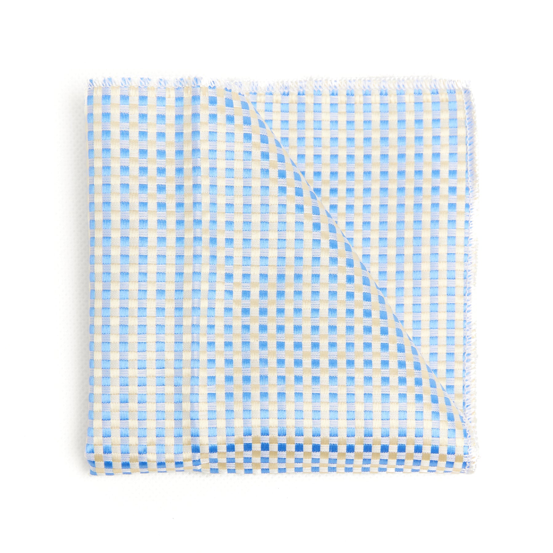 Lupo Bianco Sky Blue & Sand Gingham Pocket Square